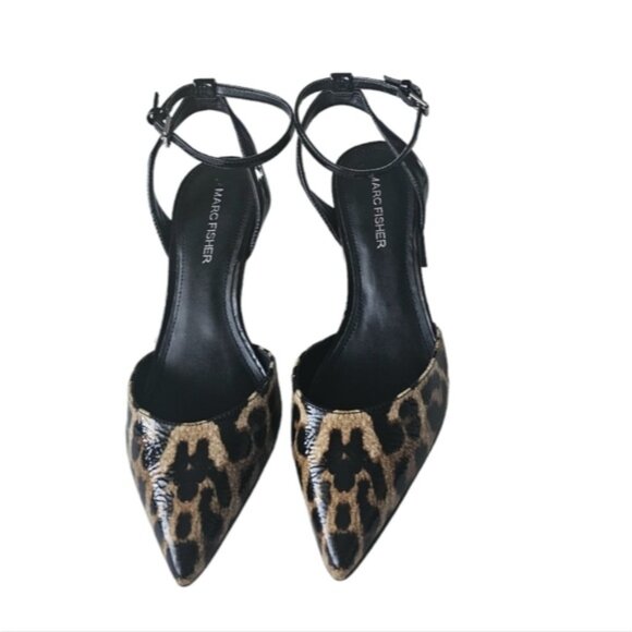 Marc Fisher ankle strap leopard print block heels pointed toe shoes 6 - Picture 1 of 5